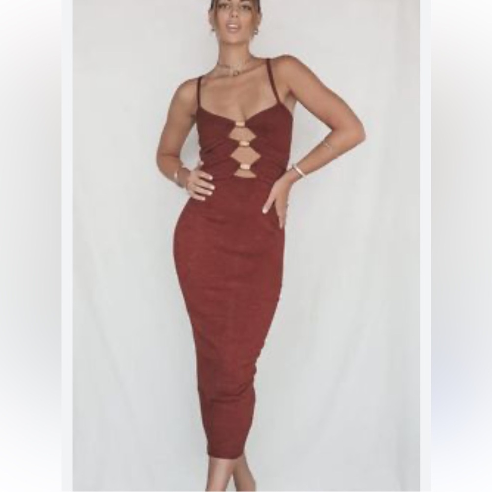 Women’s Burgundy Cutout Midi Dress - Unbranded